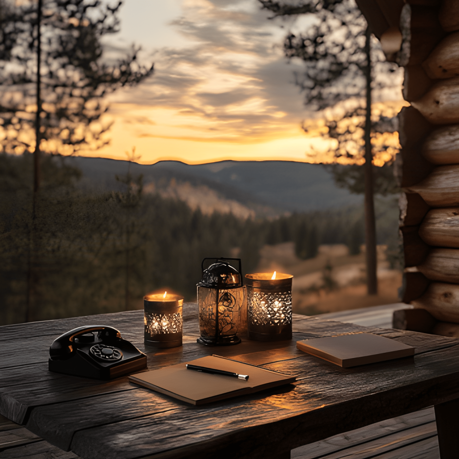 Desk with candle and note pad