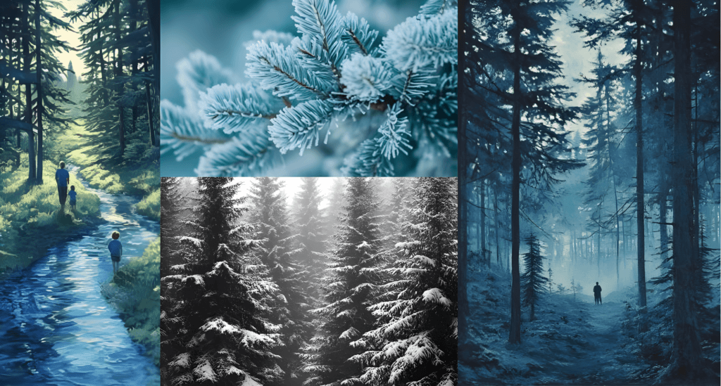 blue spruce trees collage