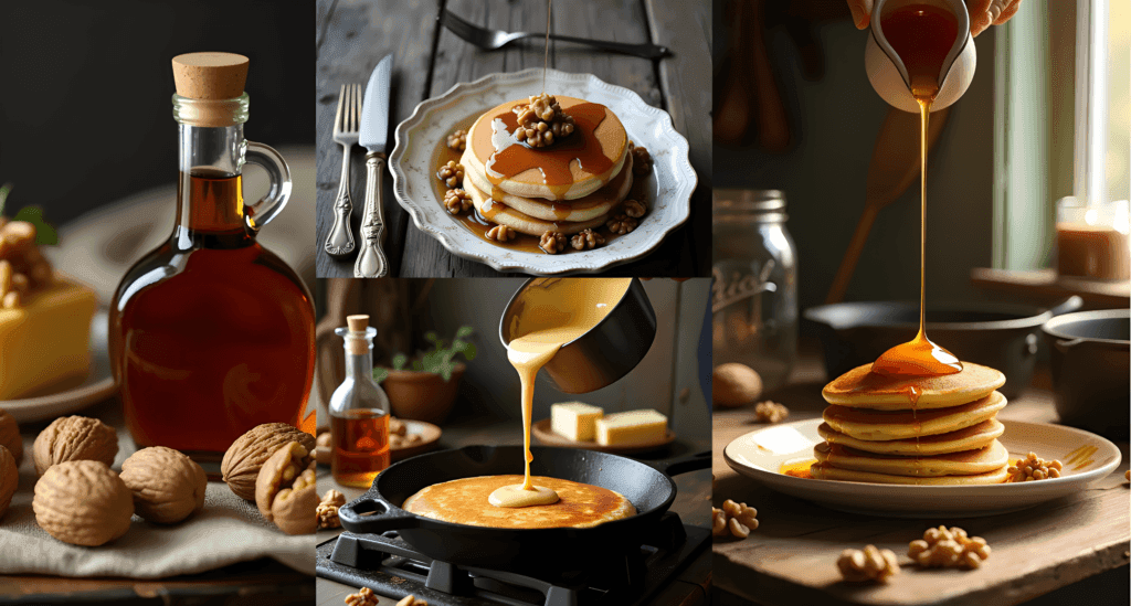 maple walnut pancakes collage